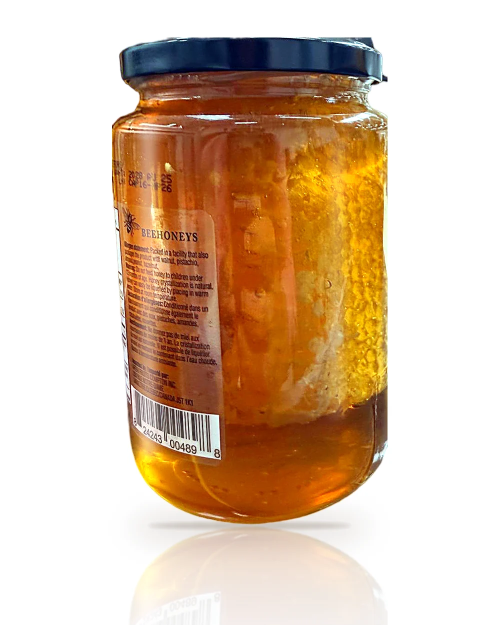 Beehoneys jar back label with UPC